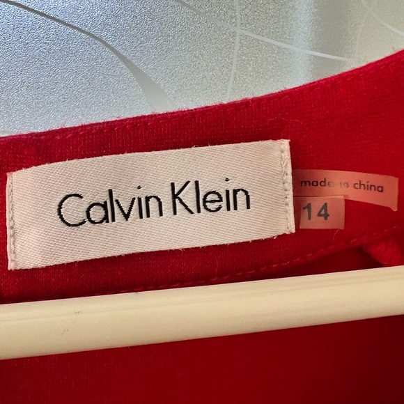 Calvin Klein size 14 red knee length knit dress with zip up back puff sleeves. - Picture 7 of 7